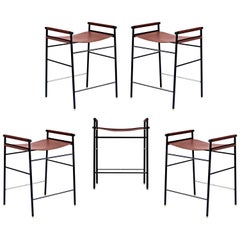 Set of 5 Contemporary Counter Barstool Cognac Saddle Black Rubbered Metal