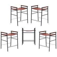 Lot de 5 tabourets de bar contemporains de comptoir en métal caoutchouc noir cognac