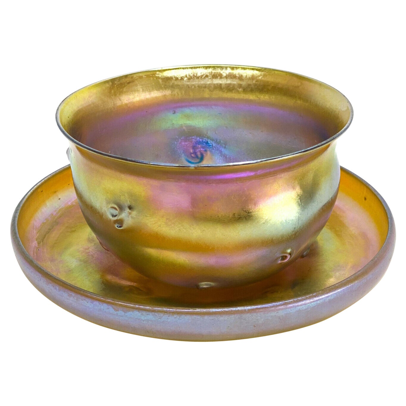 LCT Tiffany Favrile Gold Iridescent Bowl and Underplate, Prunts, circa 1900