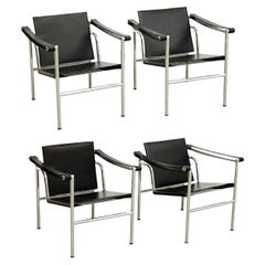 Set of Four Le Corbusier, Pierre Jeanneret Charlotte Perriand LC1 Black Leather