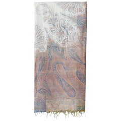 Vintage Woven Paisley Shawl in Multicolors Wool and Silk, USA 19th Century