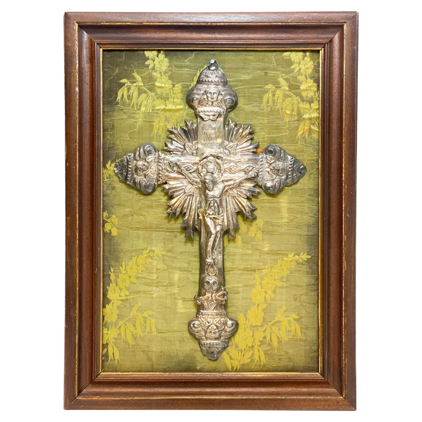 Italian Silver Embossed Relief Jesus on the Crucifix Cross Naples, 1850