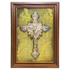 Used Italian Silver Embossed Relief Jesus on the Crucifix Cross Naples, 1850