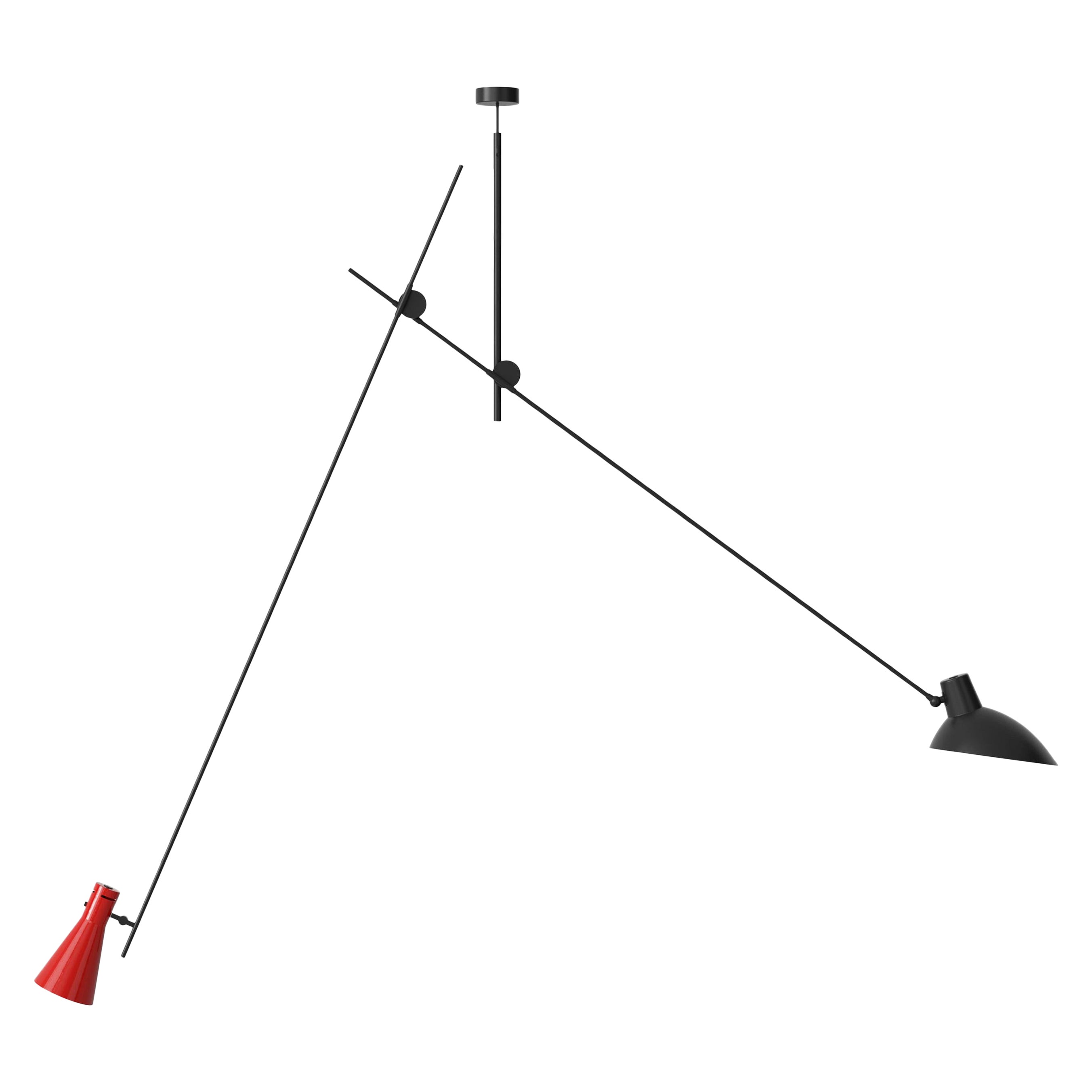 Cinquanta Red, Black and Black Suspension Lamp by Vittoriano Viganò by Astep For Sale