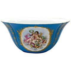 Antique Sevres France Hand Painted Floral & Cherub Centerpiece Bowl, Late 19th