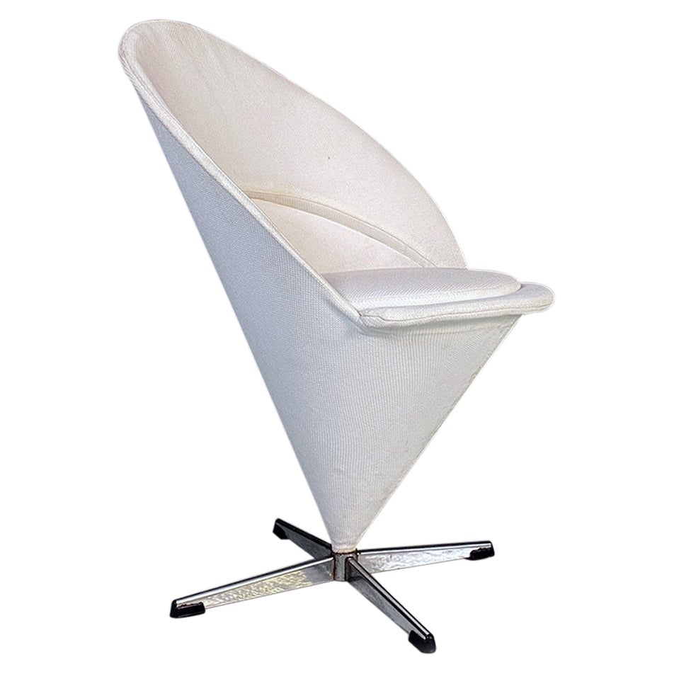Italian Modern Conical Steel White Cotton Cone Chair Verner Panton Vitra 1970s