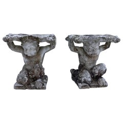 Vintage Concrete Satyr Garden Seats, a Pair