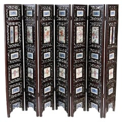 Large Chinese Porcelain Mounte Wood Screen, Possibly Qinq Dynasty