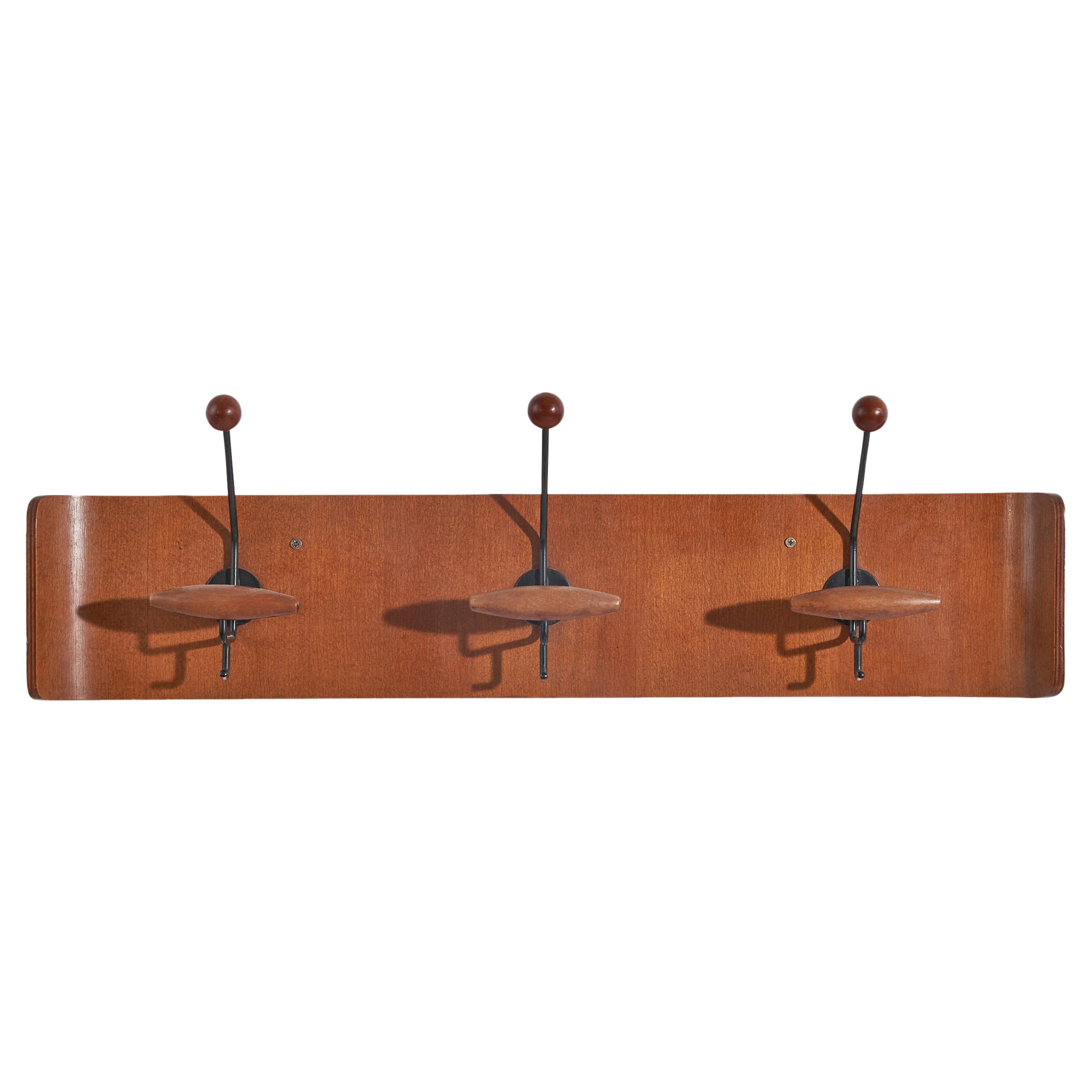 Italian Designer, Coat Hanger, Teak, Metal, Italy, 1950s For Sale