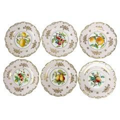 6 Minton Hand Painted Porcelain Dessert Plates Fruit Signed c. 1950 Tiffany
