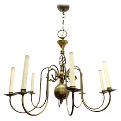 Antique Stunning Georgian Style Flemish Brass Metal 8 Light Chandelier, Belgium, 1930s