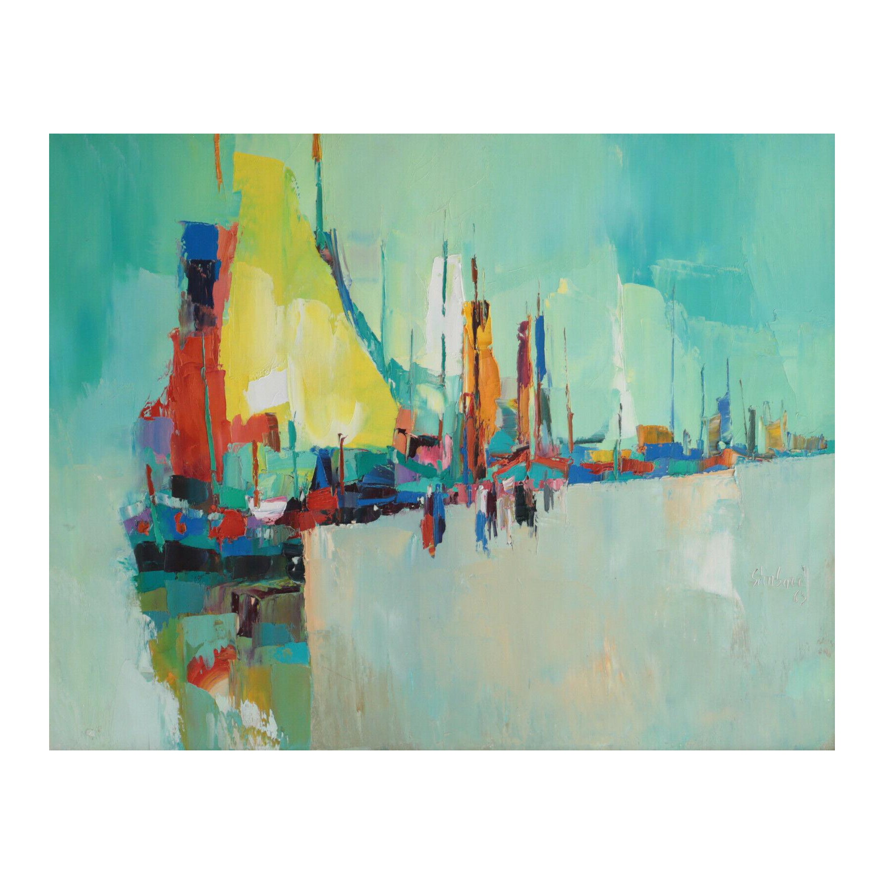 Nicola Simbari Oil on Canvas, Green Harbor, Signed For Sale