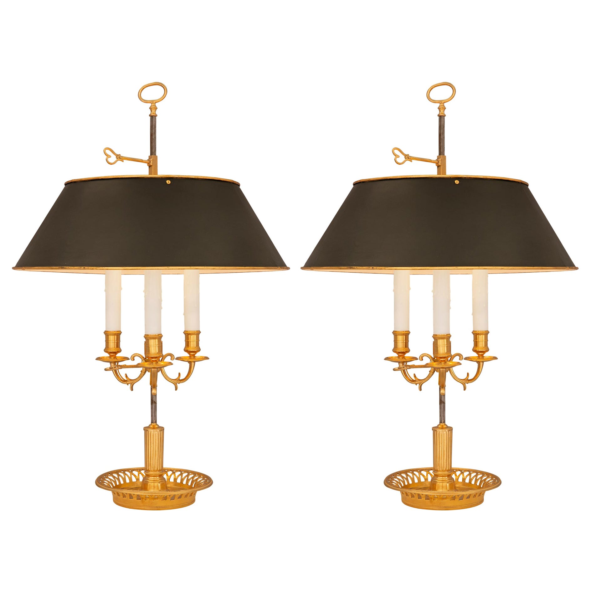 Pair of French 19th Century Louis XVI St. Ormolu Bouillotte Lamps For Sale