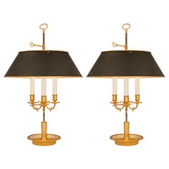 Paar französische Bouillotte-Lampen aus Goldbronze im Louis-XVI-Stil des 19. Jahrhunderts