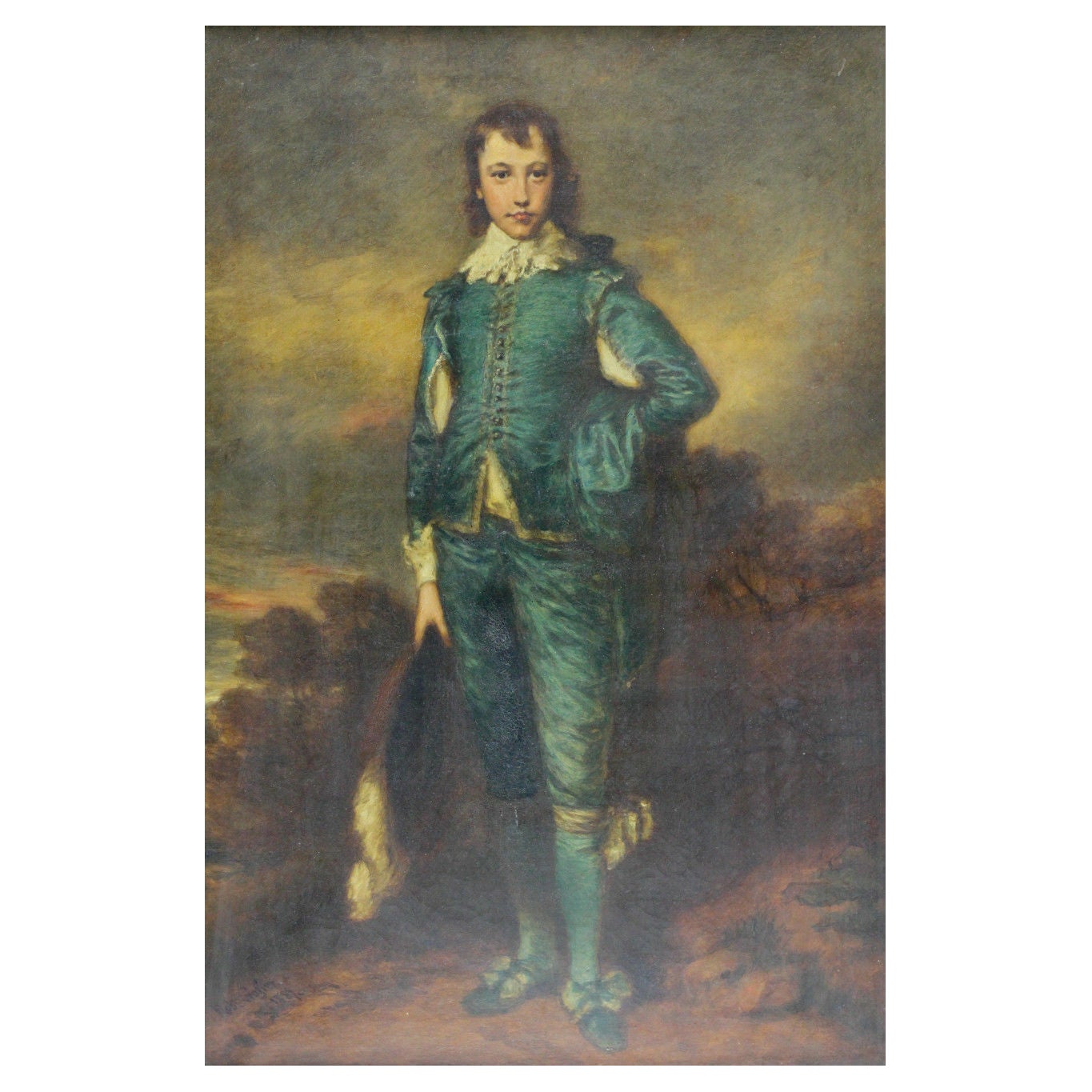 Robert Crozier Oil on Canvas Painting Blue Boy After Gainsborough For Sale
