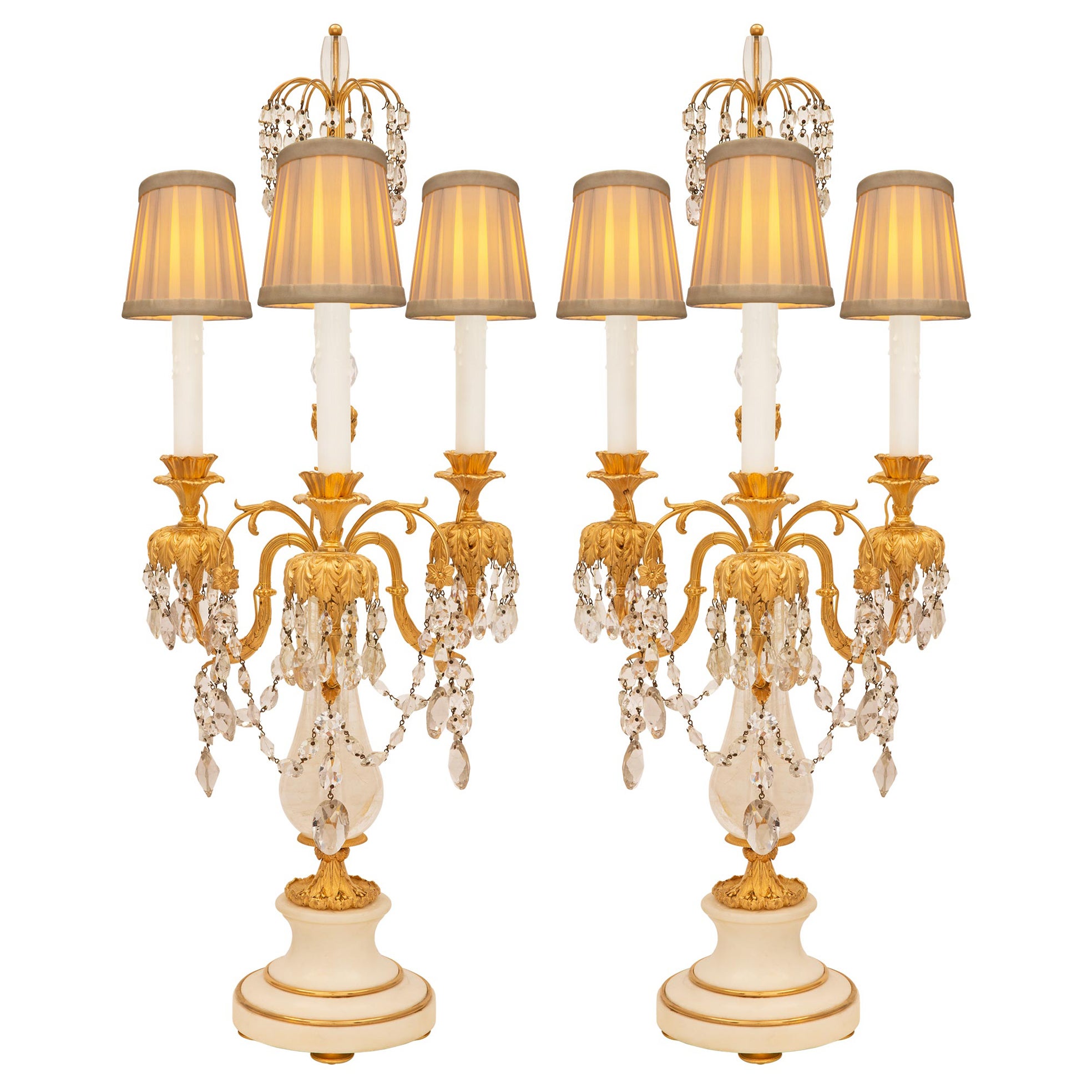 Russian 19th Century Neo-Classical St. Marble, Crystal, and Ormolu Lamps