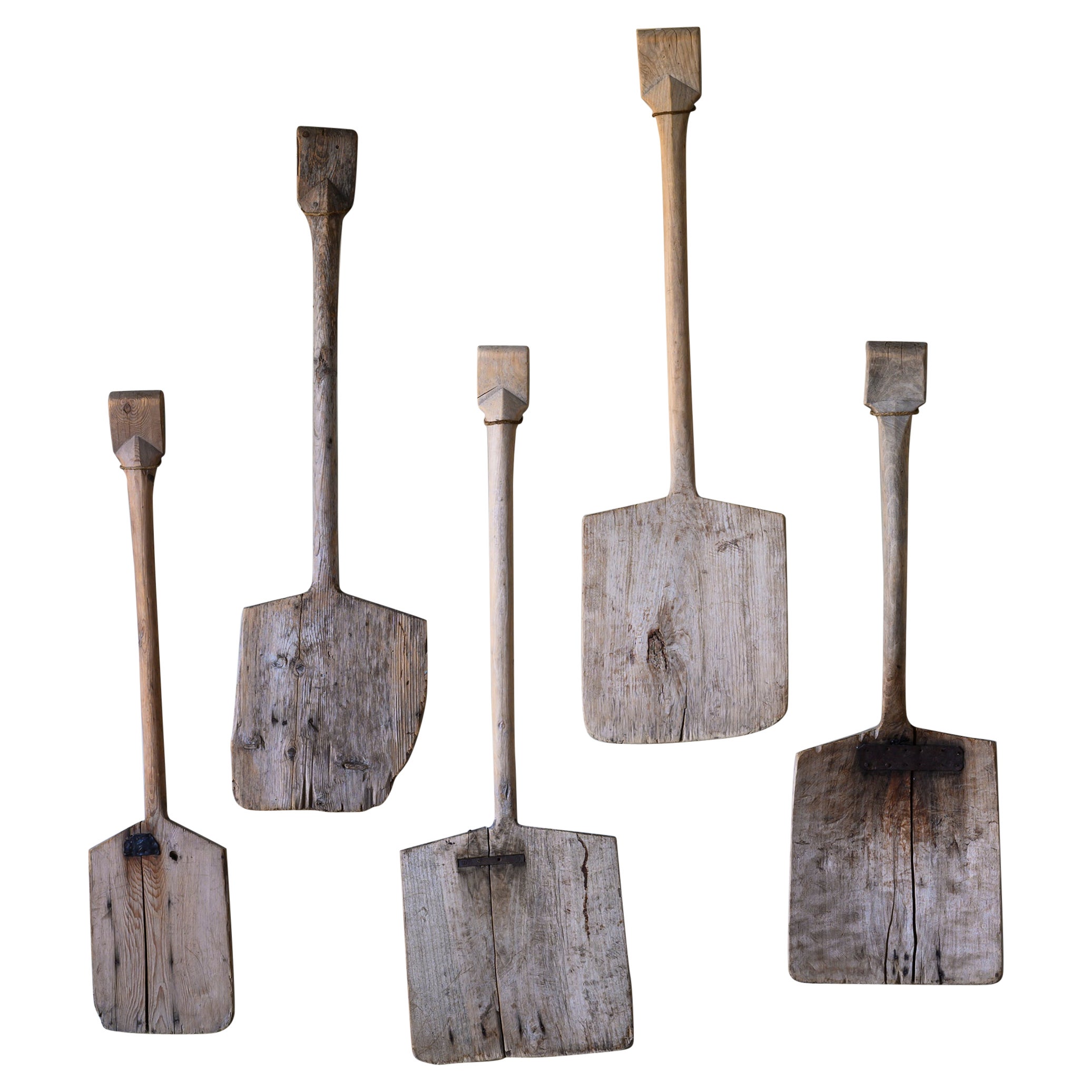 Collection of Five 19th Century Wooden Grain Shovels For Sale