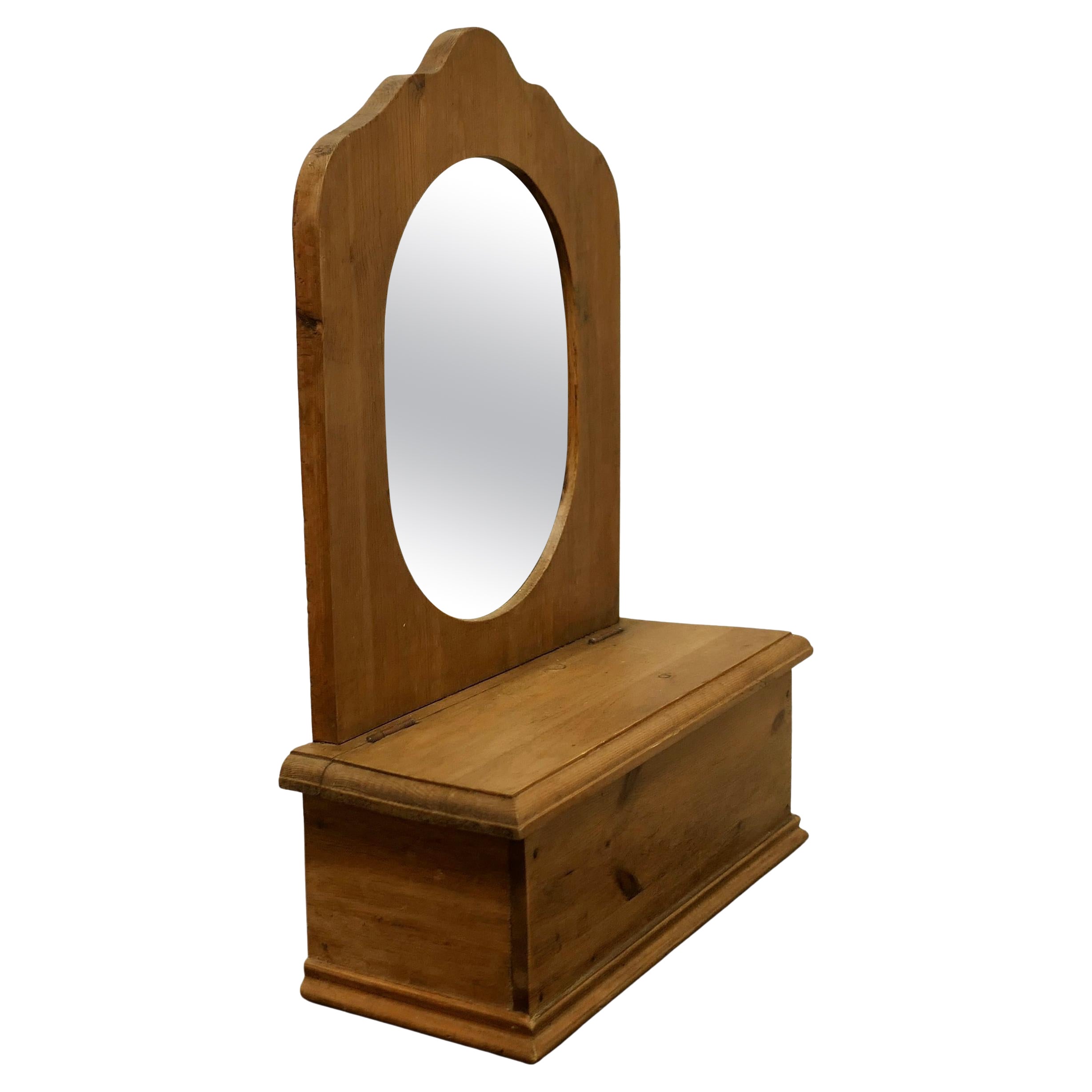 Pine Toilet or Vanity Mirror For Sale