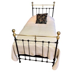 Antique French Single Black Iron and Brass Bedstead