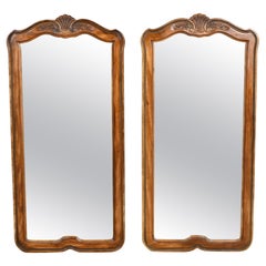 Drexel Heritage French Provincial Louis XV Carved Walnut Tall Wall Mirrors, Pair