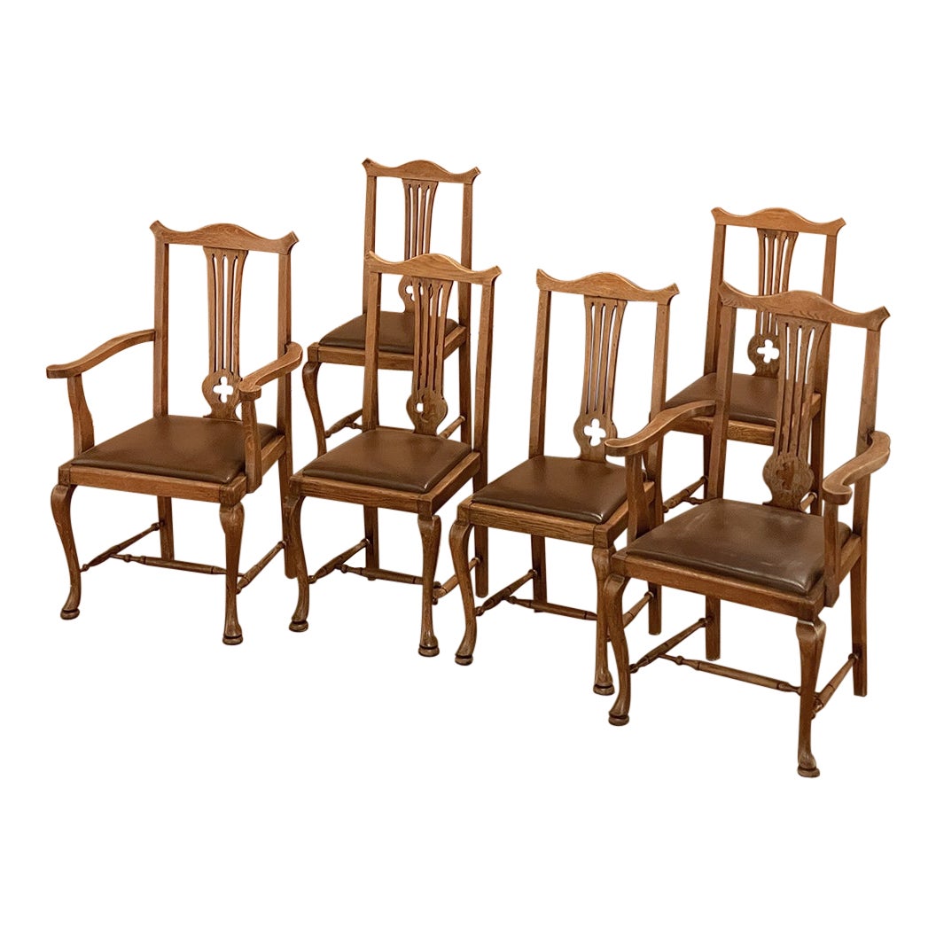 Set of 6 Antique Queen Anne Dining Chairs Includes 2 Armchairs For Sale