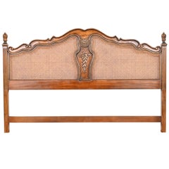 Vintage Drexel Heritage French Provincial Louis XV Walnut and Cane King Size Headboard