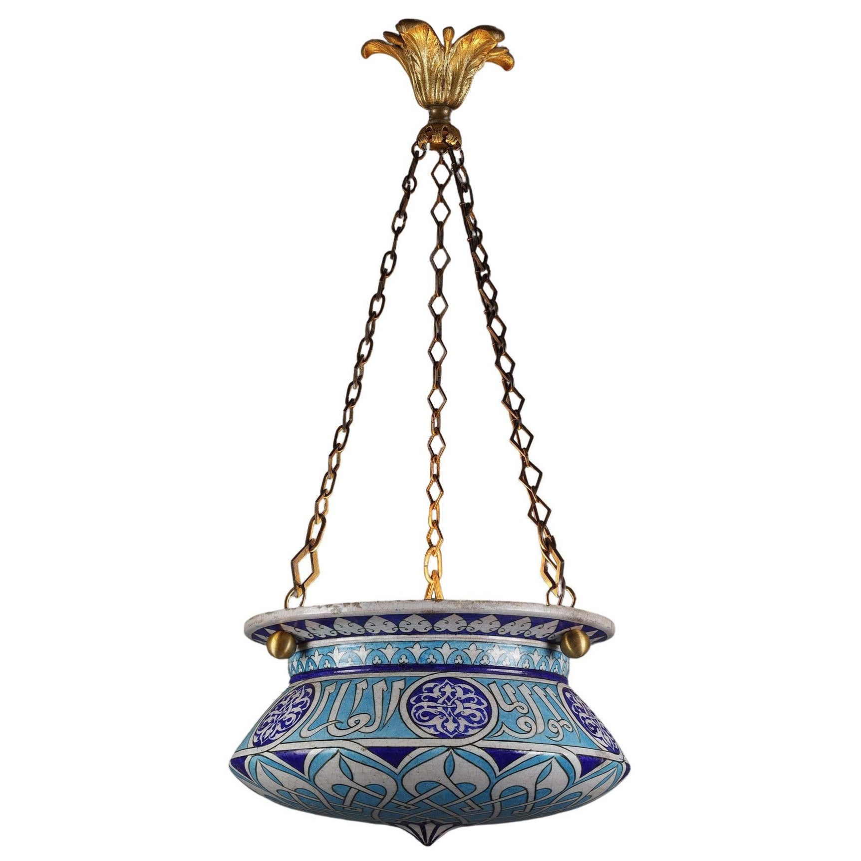 Oriental Style Chandelier attr. to E. Lachenal, France, circa 1890 For Sale