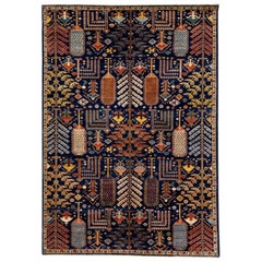 Modern Bidjar Style Navy Blue Handmade Geometric Designed Wool Rug