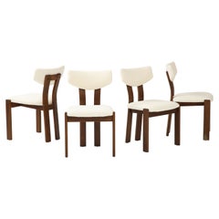 Set of Four Danish Teak Sculpted Upholstered Dining Chairs, Denmark circa 1950