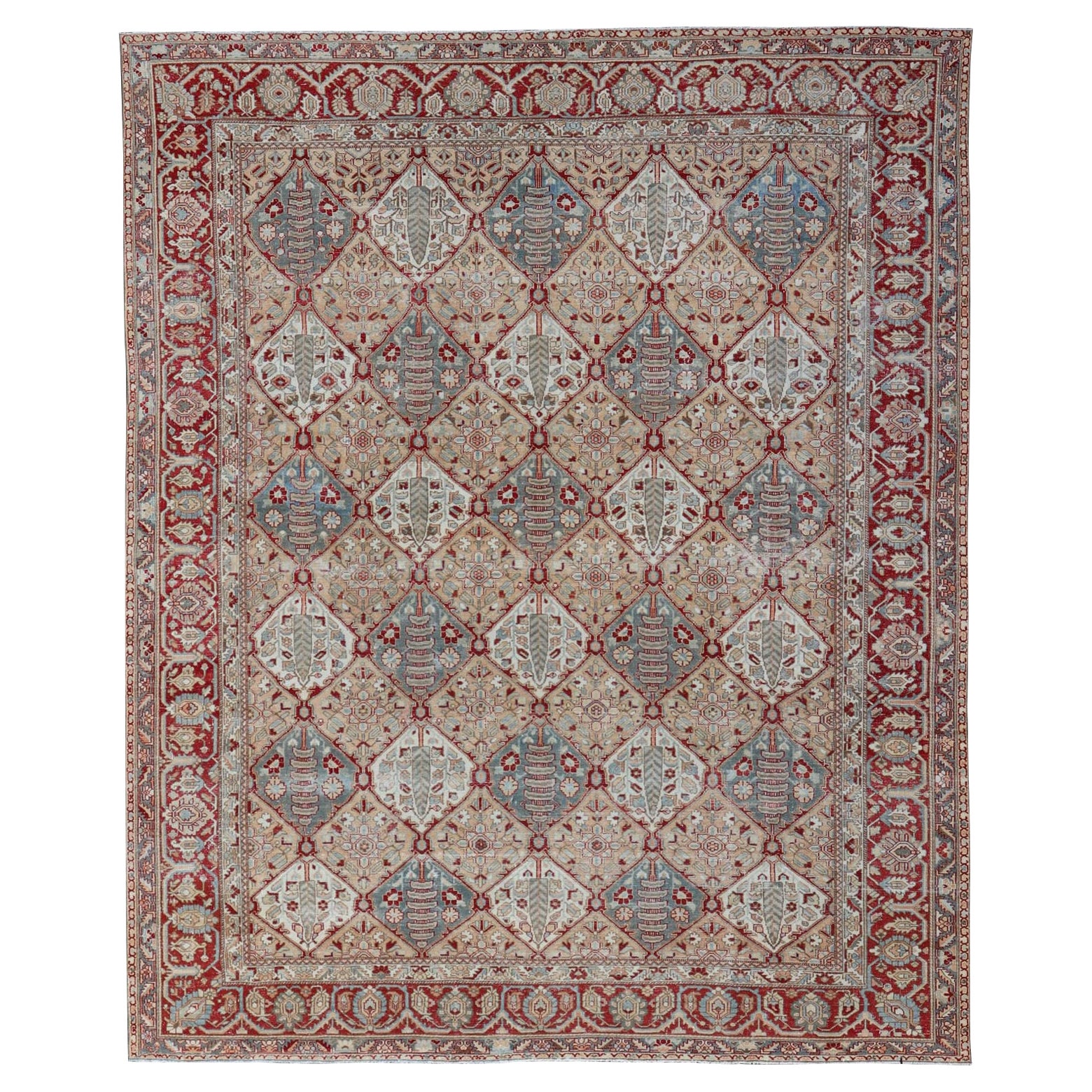 Antique Persian All-Over Garden Design  Bakhtiari Rug in Multi Colors  For Sale