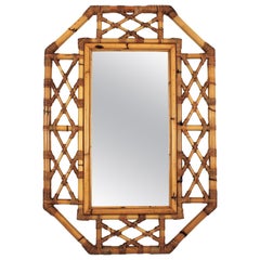 Rattan Bamboo Large Octagonal Wall Mirror, 1960s