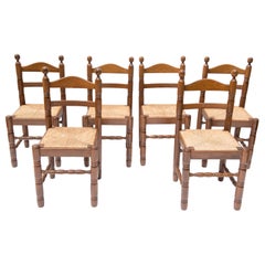 Set of Six French Rustic Ladder Back Dining Chairs, 1960s