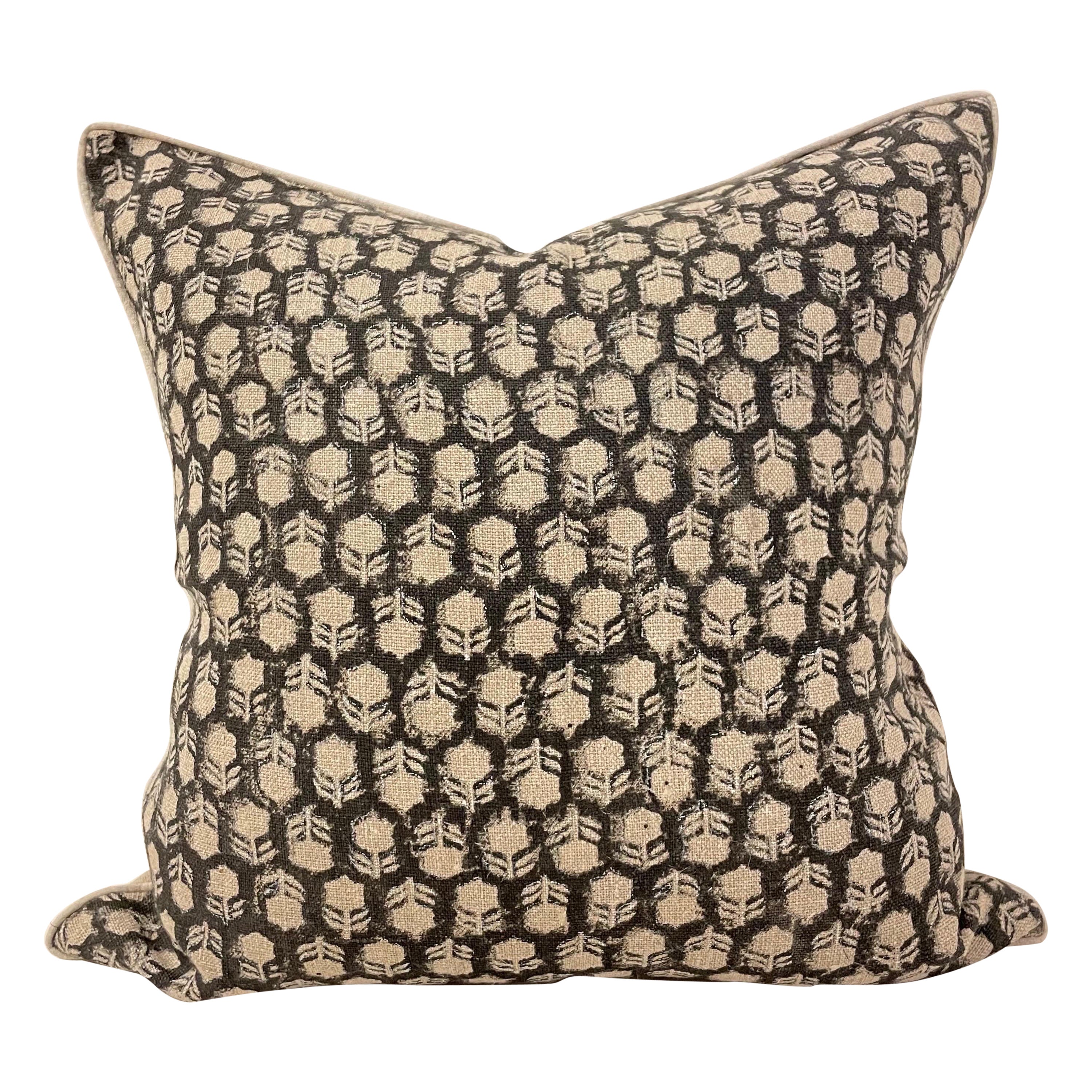 Tulsi Hand Blocked Pillow Cover on Linen
