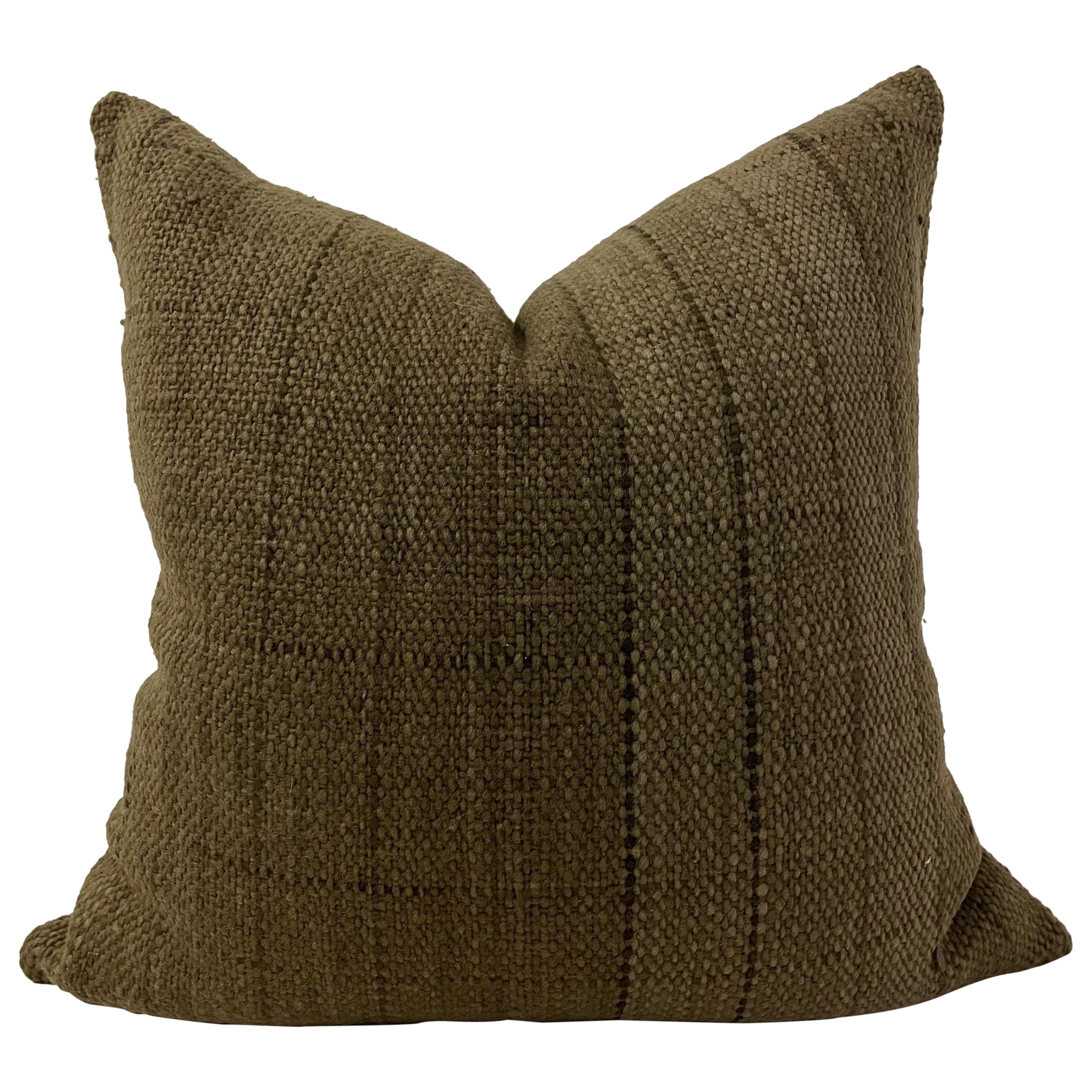 Custom Woven Wool Pillow Cover in Moss Green For Sale