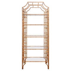 Chinese Chinoiserie Hand Painted Gold and Brown Metal Etagere
