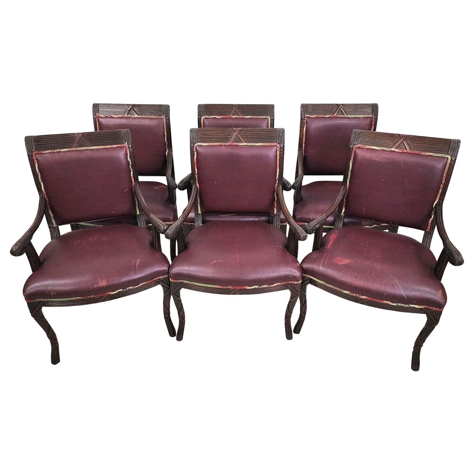French Carved Solid Mahogany Dining Armchairs For Sale