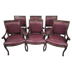 French Carved Solid Mahogany Dining Armchairs