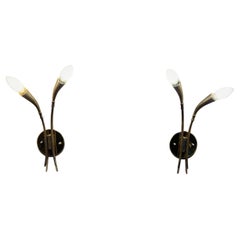 Retro 1950s Stilnovo Sculptural Italian Wall Sconces in Patinated Brass Italy