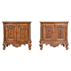 Used Drexel Heritage French Provincial Louis XV Carved Walnut Nightstands, Pair