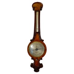 Antique Victorian Quality Carved Burr Walnut Banjo Barometer Signed W Johnson