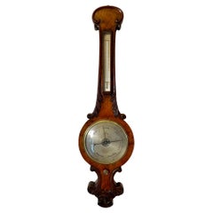 Antique Victorian Quality Carved Burr Walnut Banjo Barometer Signed W Johnson