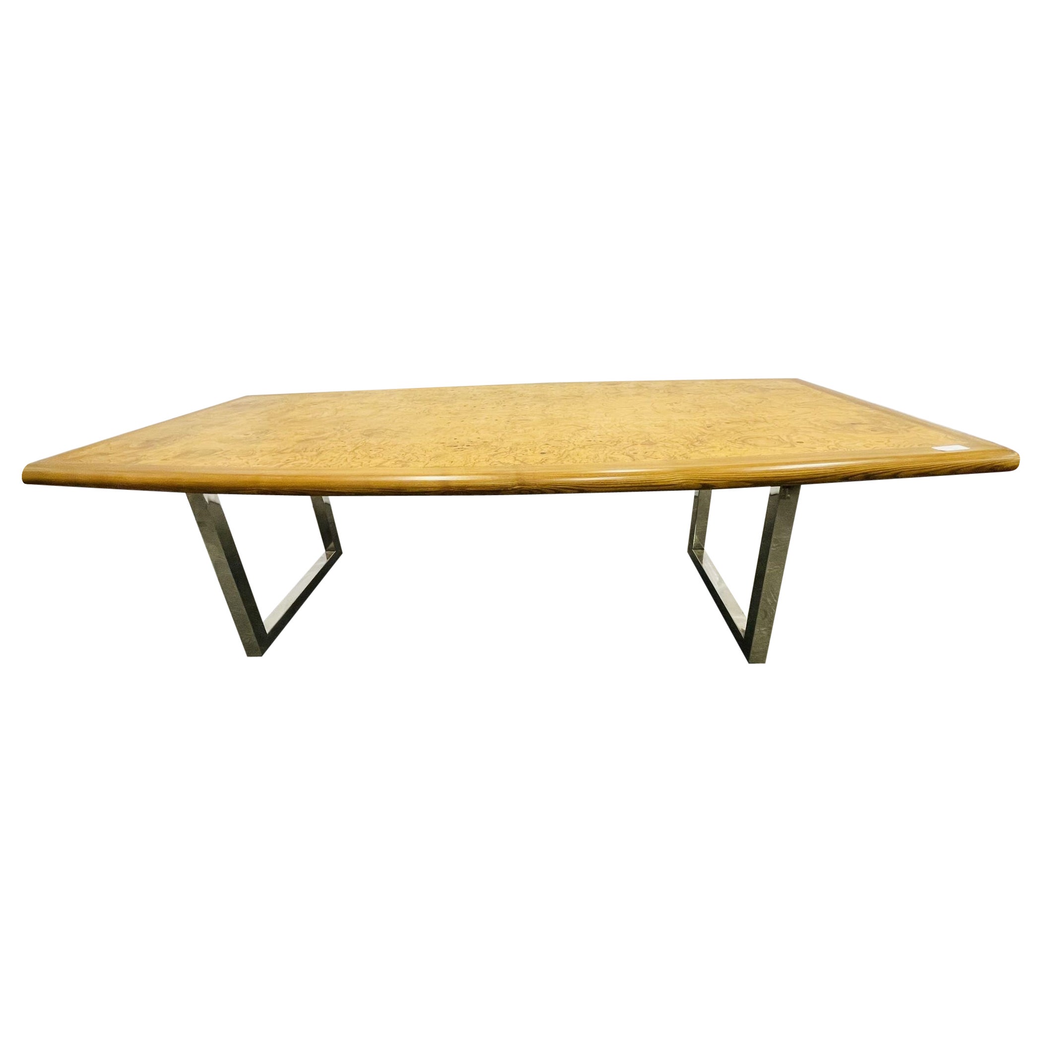Mid-Century Modern Dining / Conference Table, Burl Wood, Chrome, American, 1960s For Sale