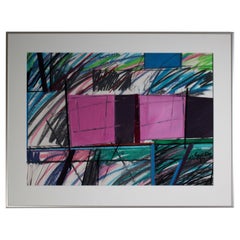 Contemporary Abstract Expressionist Mixed Media Pastel on Paper Signed Framed