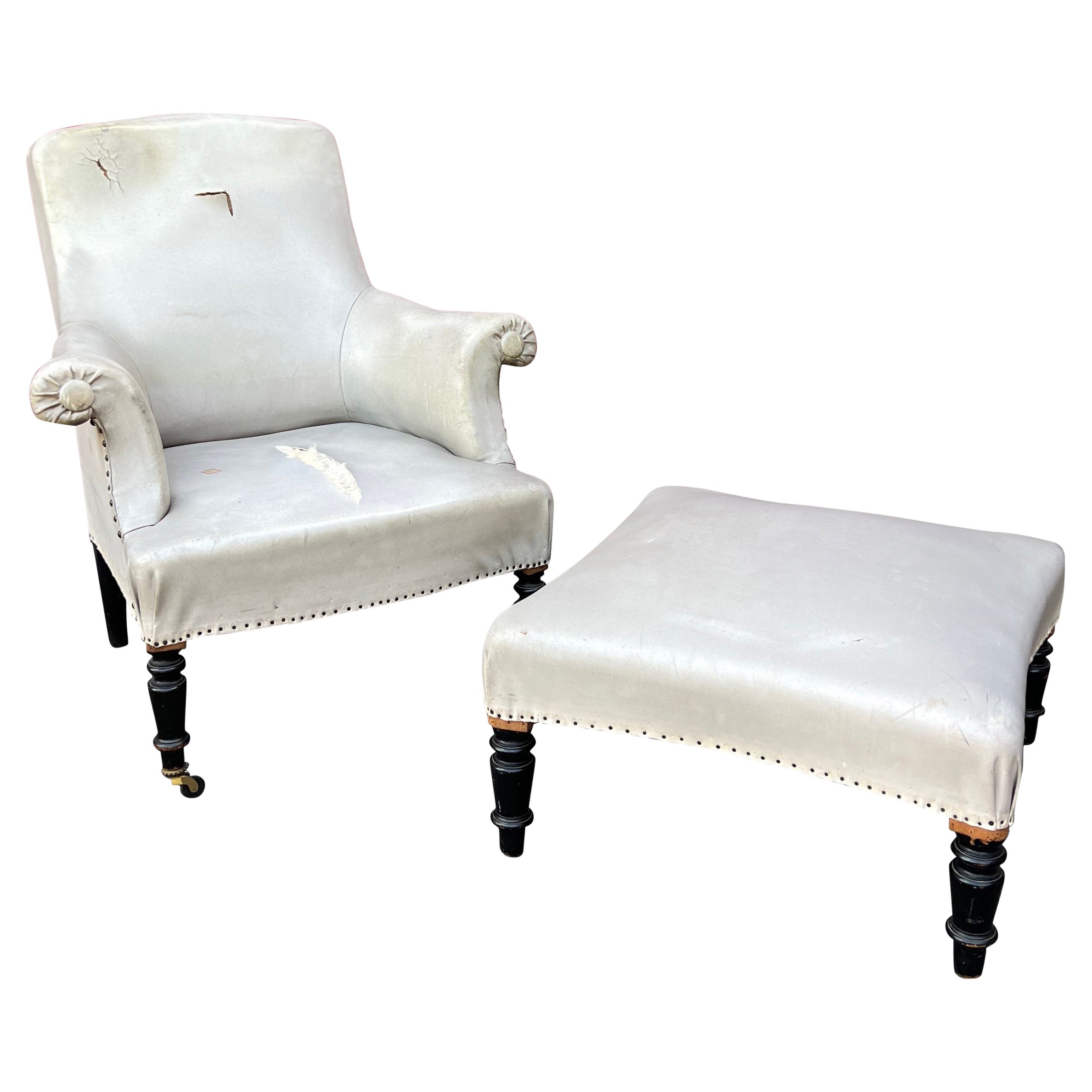 Louis XV French Bergère Chair and Ottoman from the 18th Century