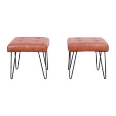 Vintage Leather and Iron Stools