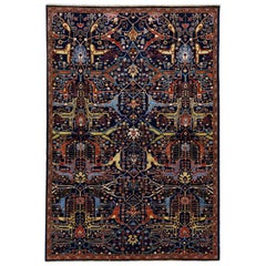 Modern Bidjar Style Handmade Dark Blue Wool Rug With Allover Motif