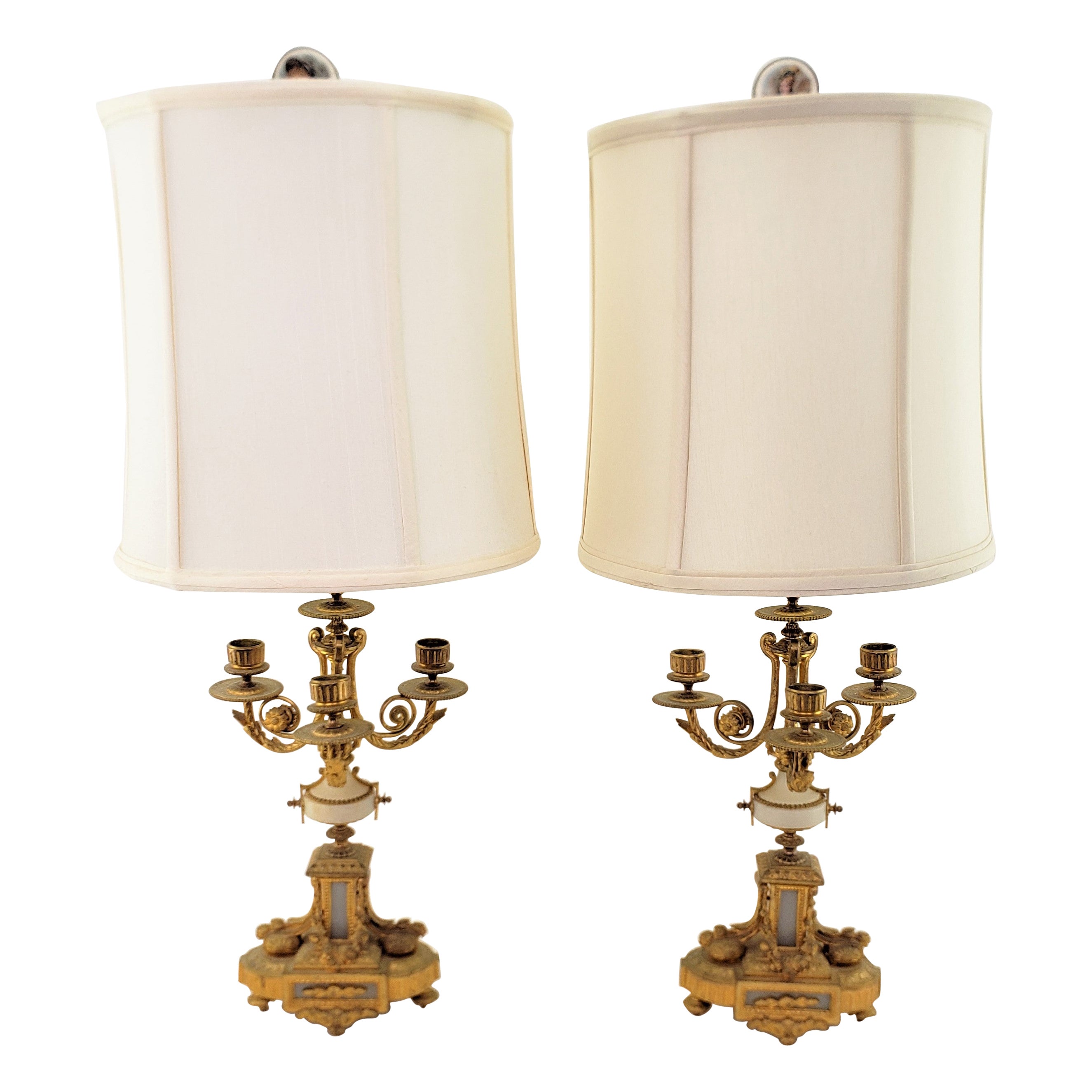 Pair of Ornate Antique French Gilt Bronze Converted Candelabra Table Lamps For Sale
