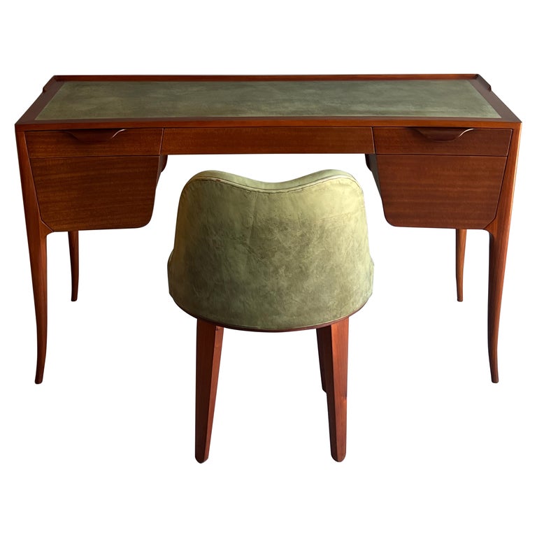 Rare Writing Desk and Chair by Edward Wormley for Dunbar, Leather Top