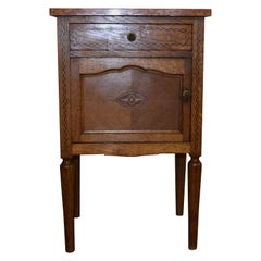 Antique French Bedside Table, Oak and Marble Tumbridge Ware