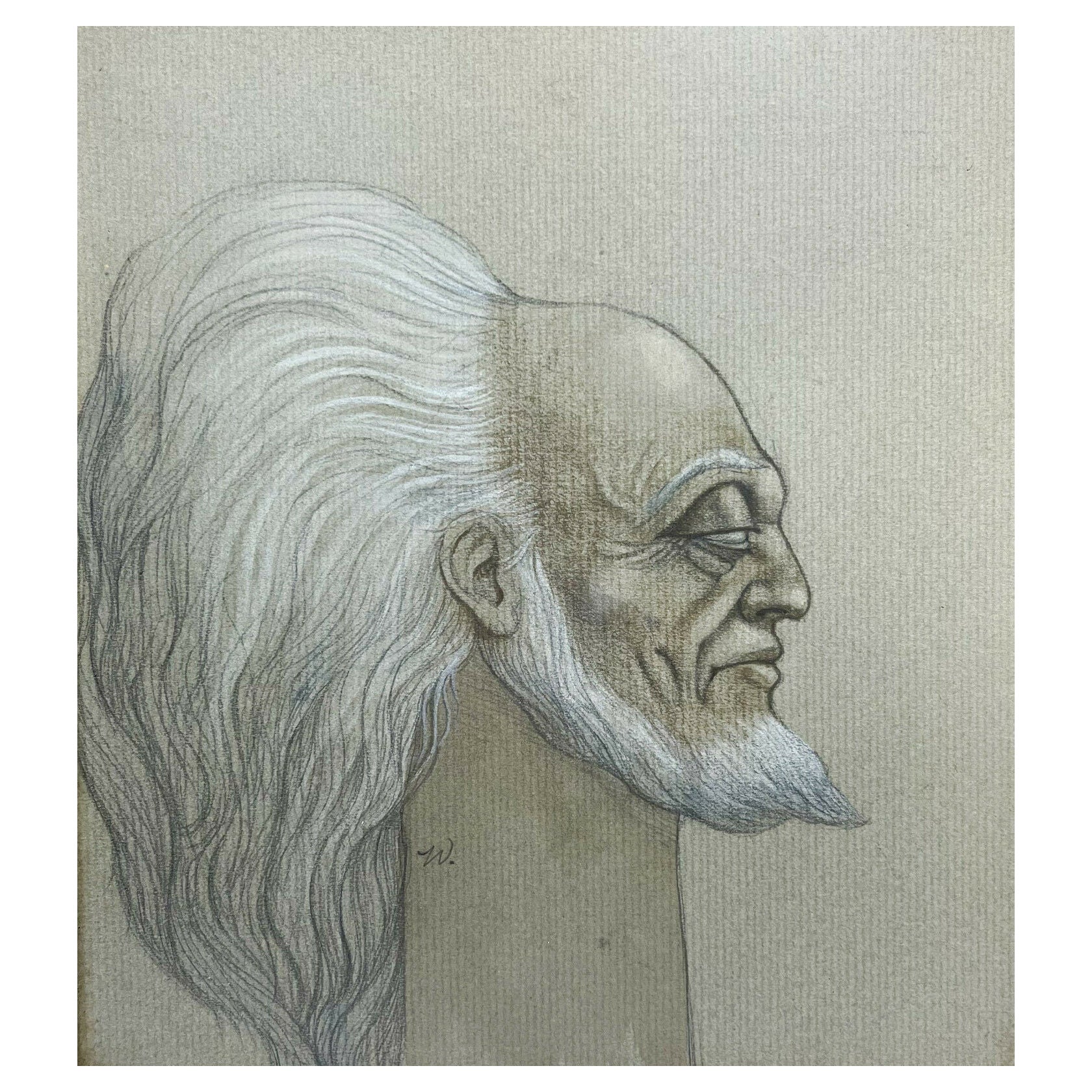 Werner Wilder Gouache-Zeichnung eines Mannes mit Graphit-Zeichnung